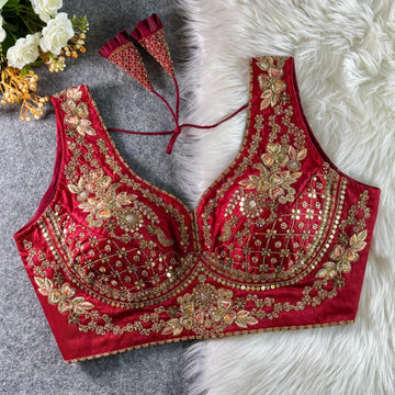 Maroon Beautiful Heavy Stars & Beads Work Sabyasachi Neck Bridal Blouse