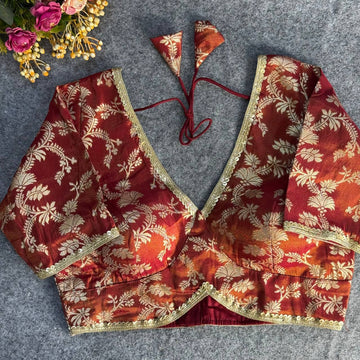 Maroon Pure Cosmos Viscose Jacquard Silk Blouse