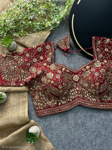 Maroon Heavy Codding & Sequin Bridal Blouse