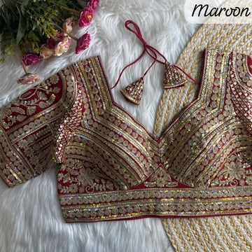 Maroon Sabyasachi Inspired Bridal Blouse Beautiful Havy Stars & Rainbow Work