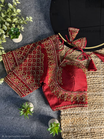 MAROON BEAUTIFUL INSPIRED MASABA STYLE BRIDAL BLOUSE