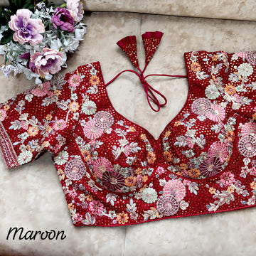MAROON BEAUTIFUL SABYASACHI STYLE HEAVY WORK BLOUSE