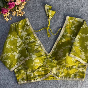 Mehndi Pure Cosmos Viscose Jacquard Silk Blouse
