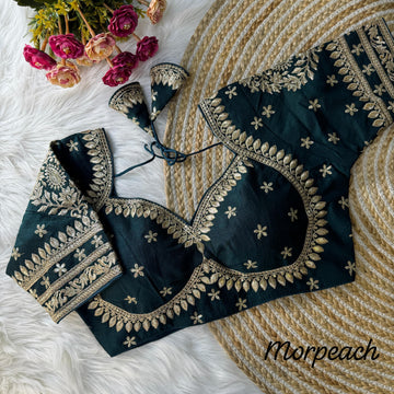 Morpeach Heavy Zari Embroidery & Sequence Work Blouse