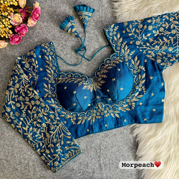 Morpeach Vichitra Silk Embroidered Stitched Bridal Blouse