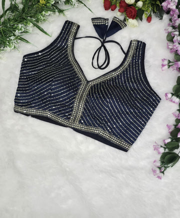 Navy Blue Fancy Pure Cotton Blouse