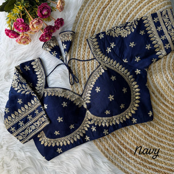 Navi Blue Heavy Zari Embroidery & Sequence Work Blouse