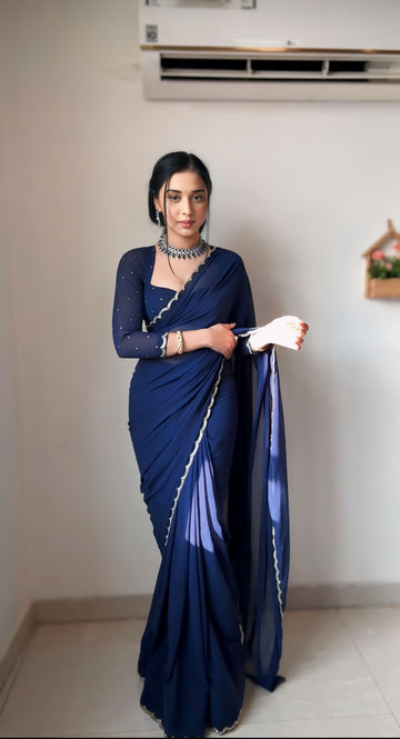 Ready To Wear Georgette Saree Navy Blue