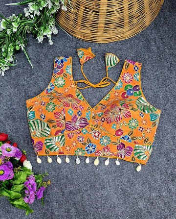 Orange Viscose Pojisan Blouse Partywear Blouse