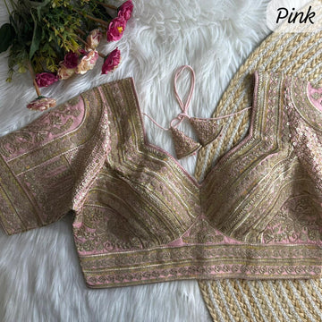 Pink Sabyasachi Inspired Bridal Blouse Beautiful Havy Stars & Rainbow Work