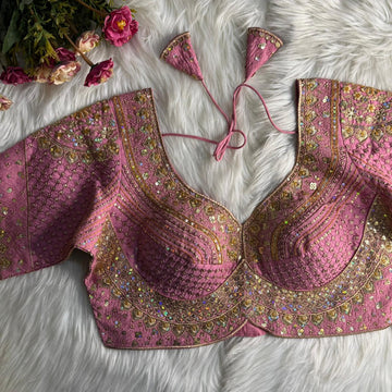 Pink Sabyasachi Inspired Bridal Blouse Beautiful Havy Stars & Rainbow Work