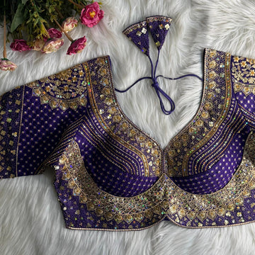 Purple Sabyasachi Inspired Bridal Blouse Beautiful Havy Stars & Rainbow Work