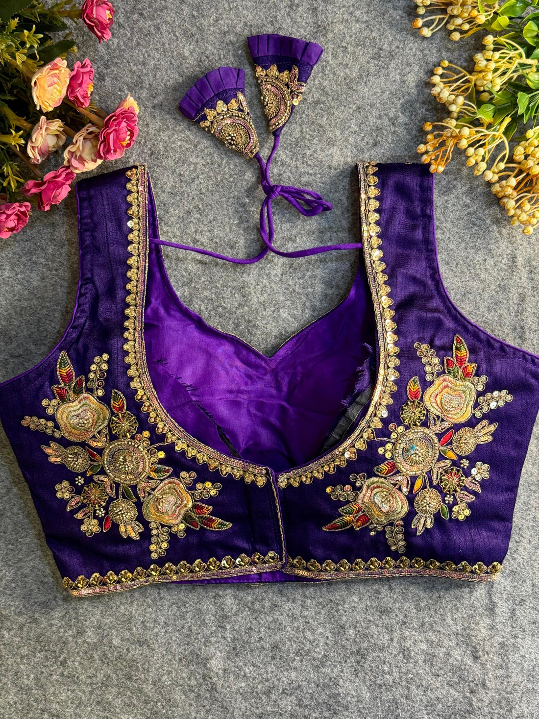 Purple Heavy Beads Work Bridal Blouse