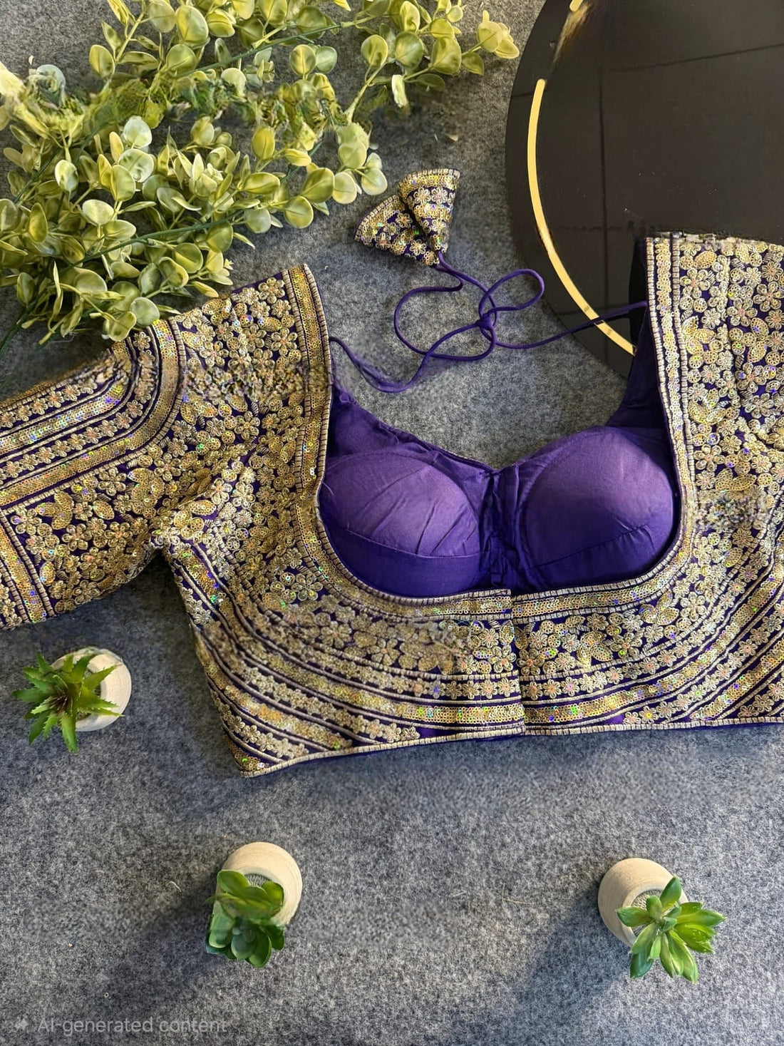 Purple Italian Silk Heavy Coding & Sequin Work Sabyasachi Neck Blouse