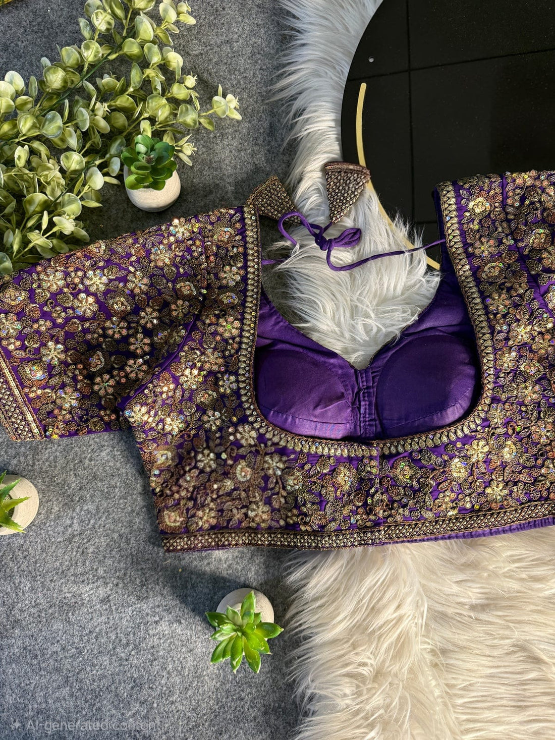 Purple Italian Silk Sequin Work & Heavy Coding Sabyasachi Neck Blouse