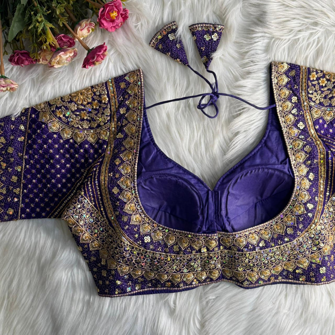 Purple Sabyasachi Inspired Bridal Blouse Beautiful Havy Stars & Rainbow Work