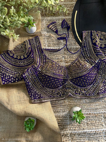 Purple Handwork Beads Partywear Sabyasachi Neck Blouse in Pure Fox Georgette