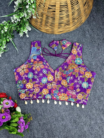 Purple Viscose Pojisan Blouse Partywear Blouse
