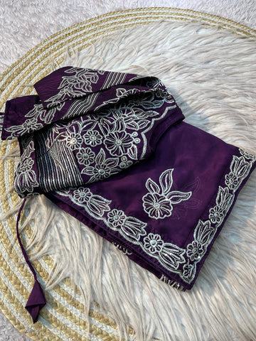 Purple Beautiful Rrangoli Silk With Heavy Sequence Thread Border Work Blouse