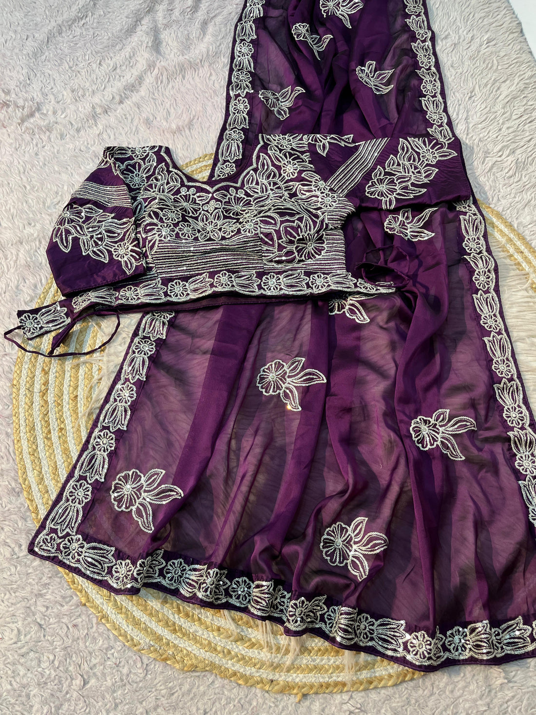 Purple Beautiful Rrangoli Silk With Heavy Sequence Thread Border Work Blouse