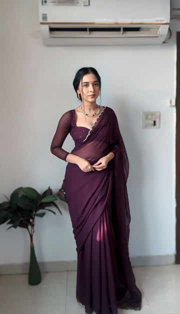 Ready To Wear Georgette Saree Purple