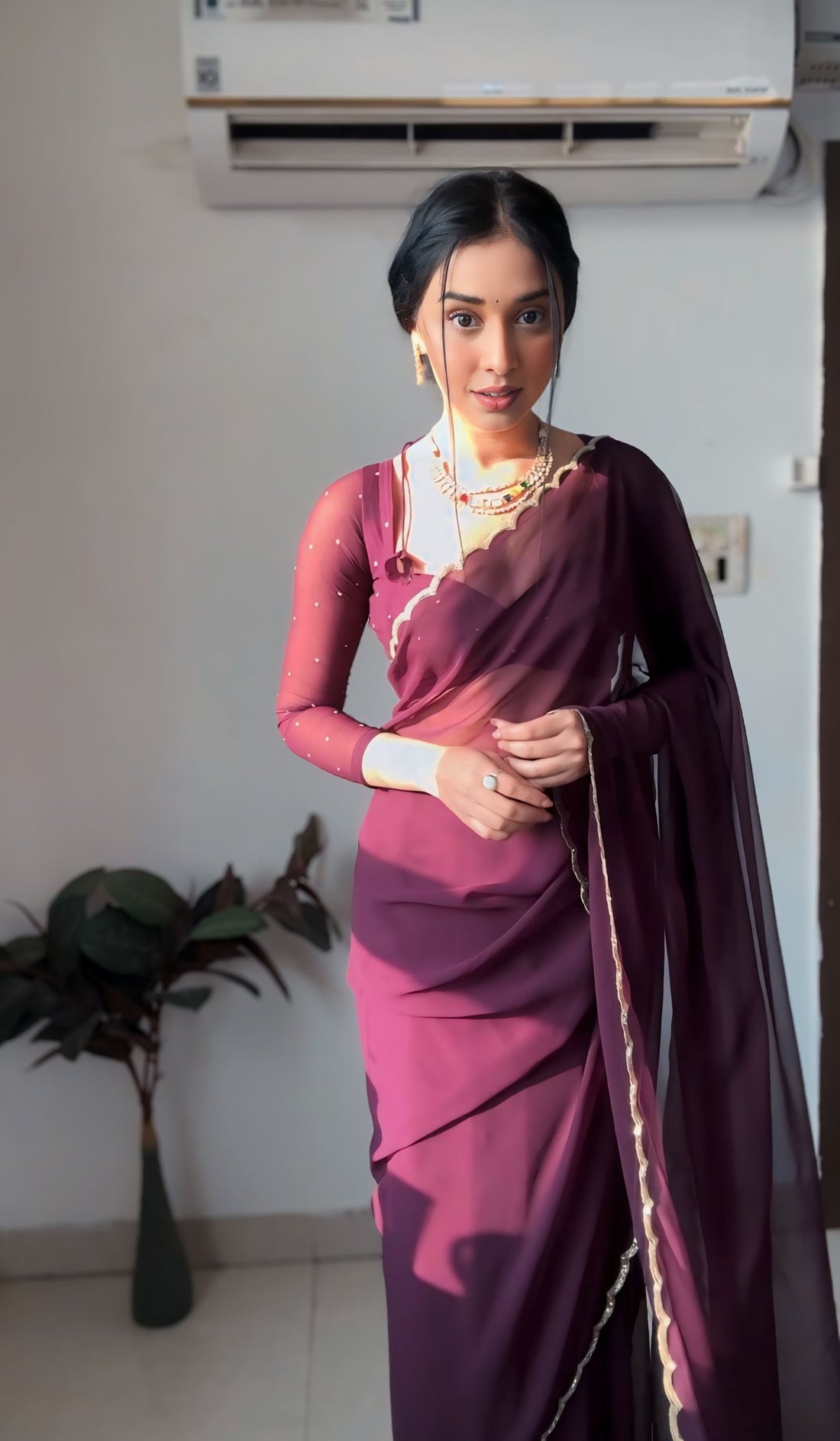 Ready To Wear Georgette Saree Purple