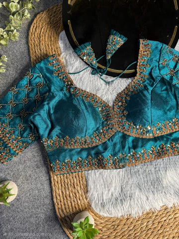 Rama Italian Silk Heavy Embroidery & Beads Work Wedding Blouse