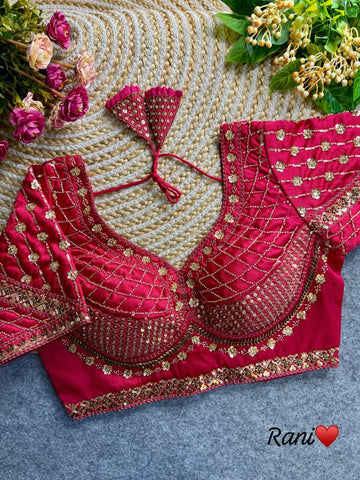 Rani Sabyasachi Inspired Bridal Blouse Beautiful Heavy Stars & Beads Work