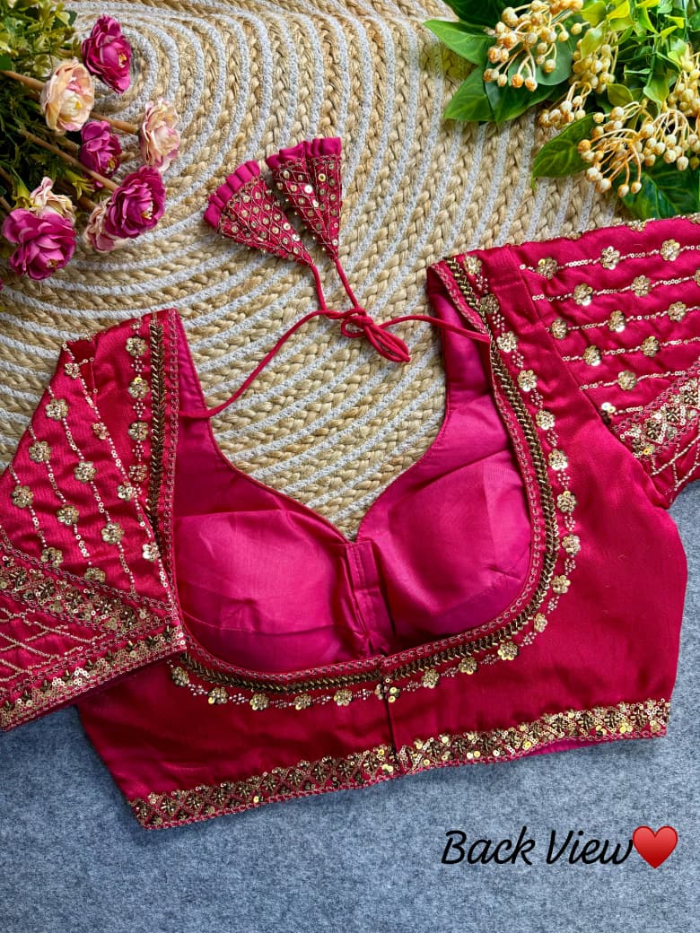 Rani Sabyasachi Inspired Bridal Blouse Beautiful Heavy Stars & Beads Work