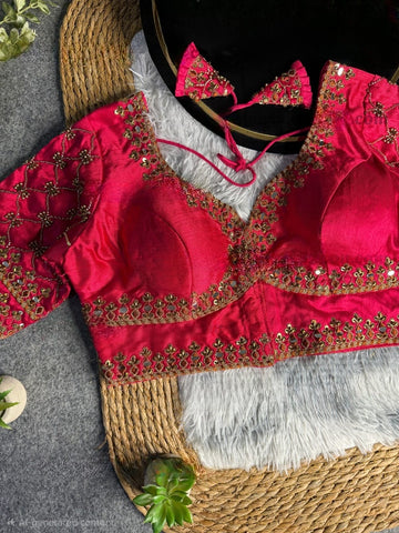 Rani Italian Silk Heavy Embroidery & Beads Work Wedding Blouse