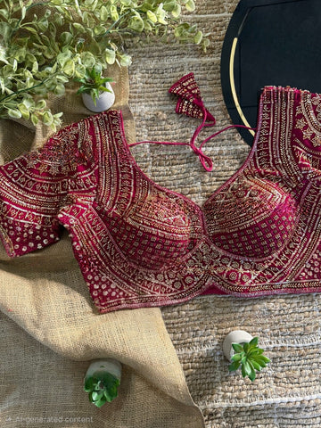 Rani Handwork Beads Partywear Sabyasachi Neck Blouse in Pure Fox Georgette
