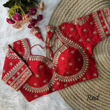 Red Heavy Zari Embroidery & Sequence Work Blouse