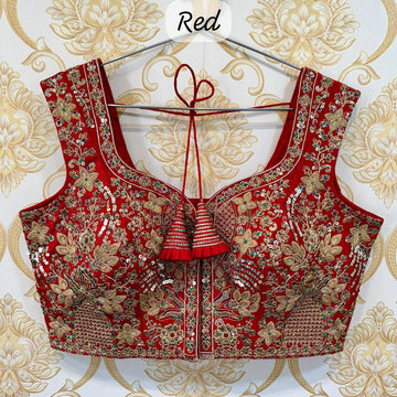 Red Beautiful Heavy Embroidery Codding And Thread Work Bridal Blous