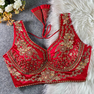 Red Beautiful Heavy Stars & Beads Work Sabyasachi Neck Bridal Blouse