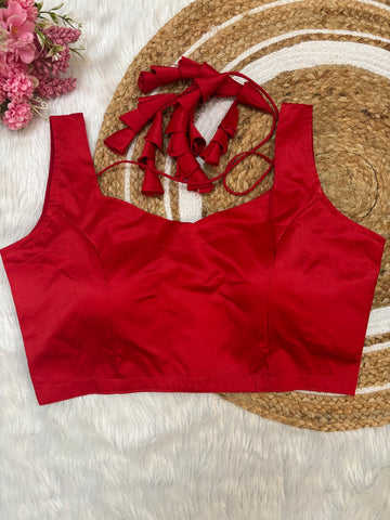 Red Satin Silk Blouse With Bunch Latkans