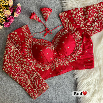Red Vichitra Silk Embroidered Stitched Bridal Blouse