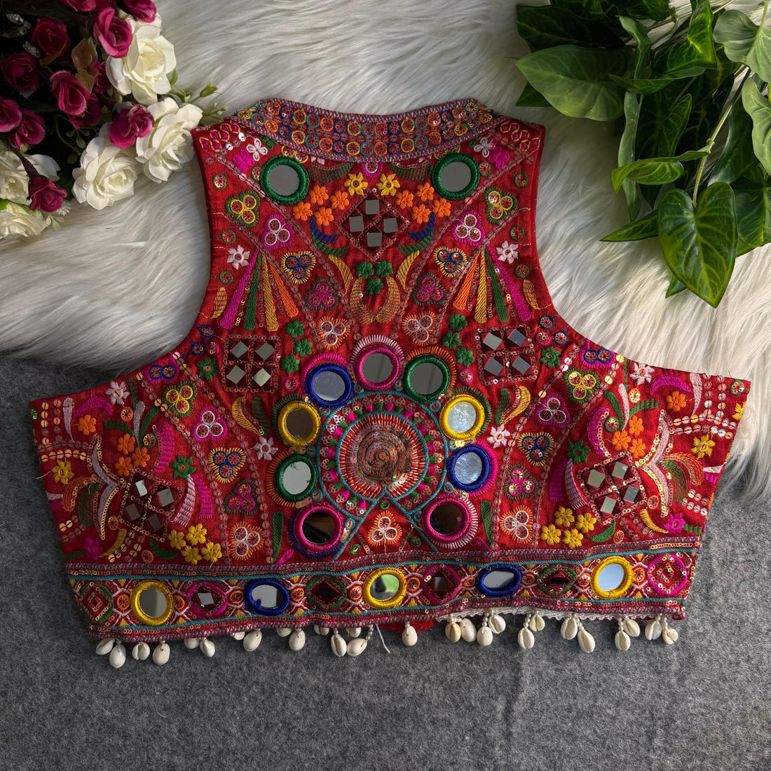 Red Italian Silk Embroidered Stitched Blouse