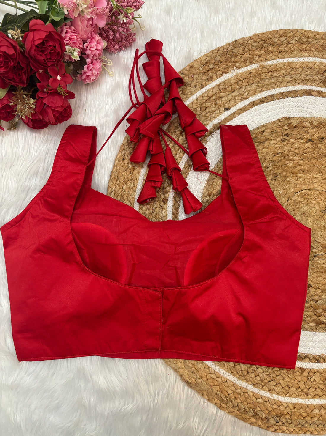 Red Satin Silk Blouse With Bunch Latkans