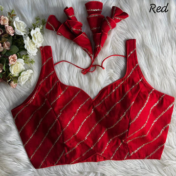 Red Havy Jari Embroidery & Sequence Work