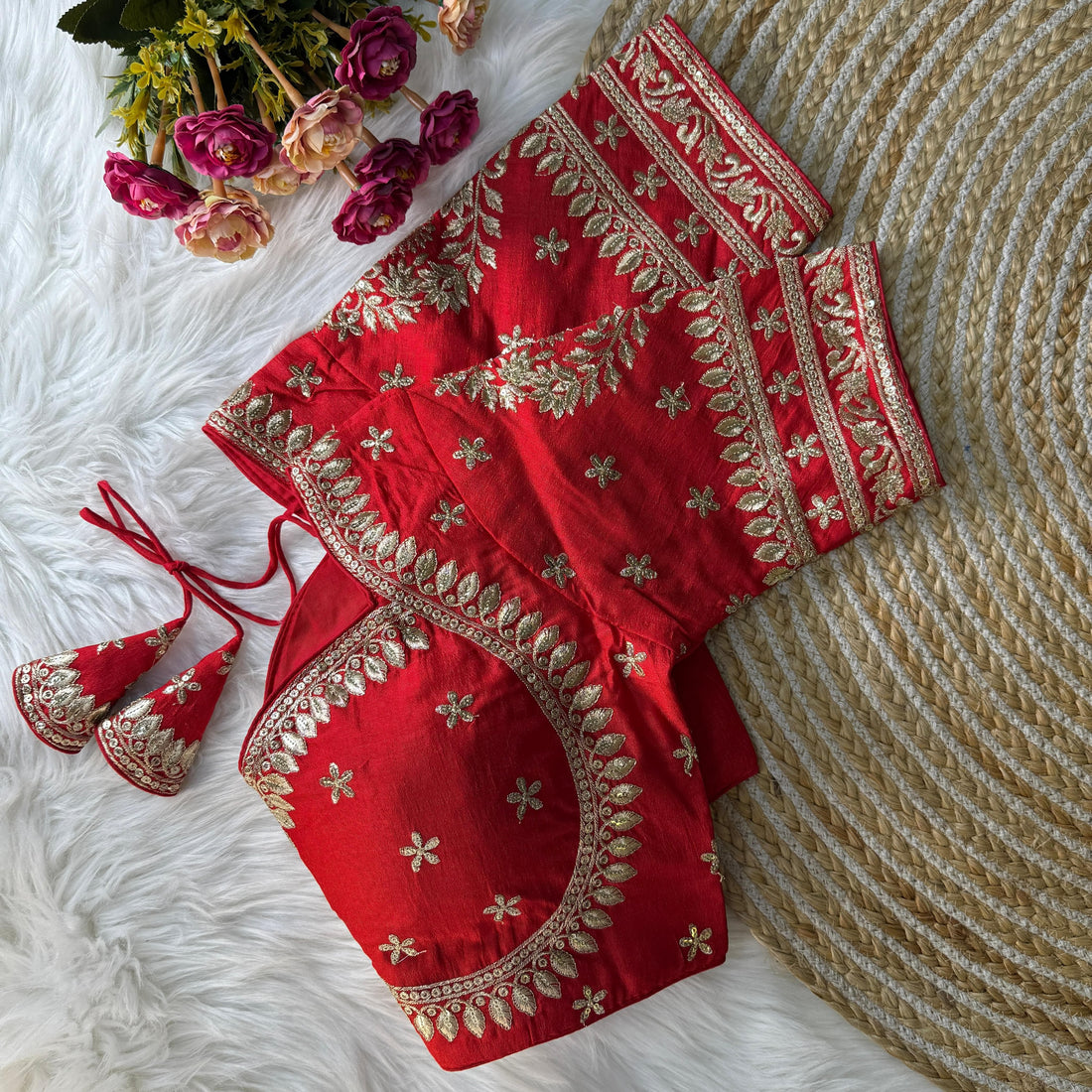 Red Heavy Zari Embroidery & Sequence Work Blouse