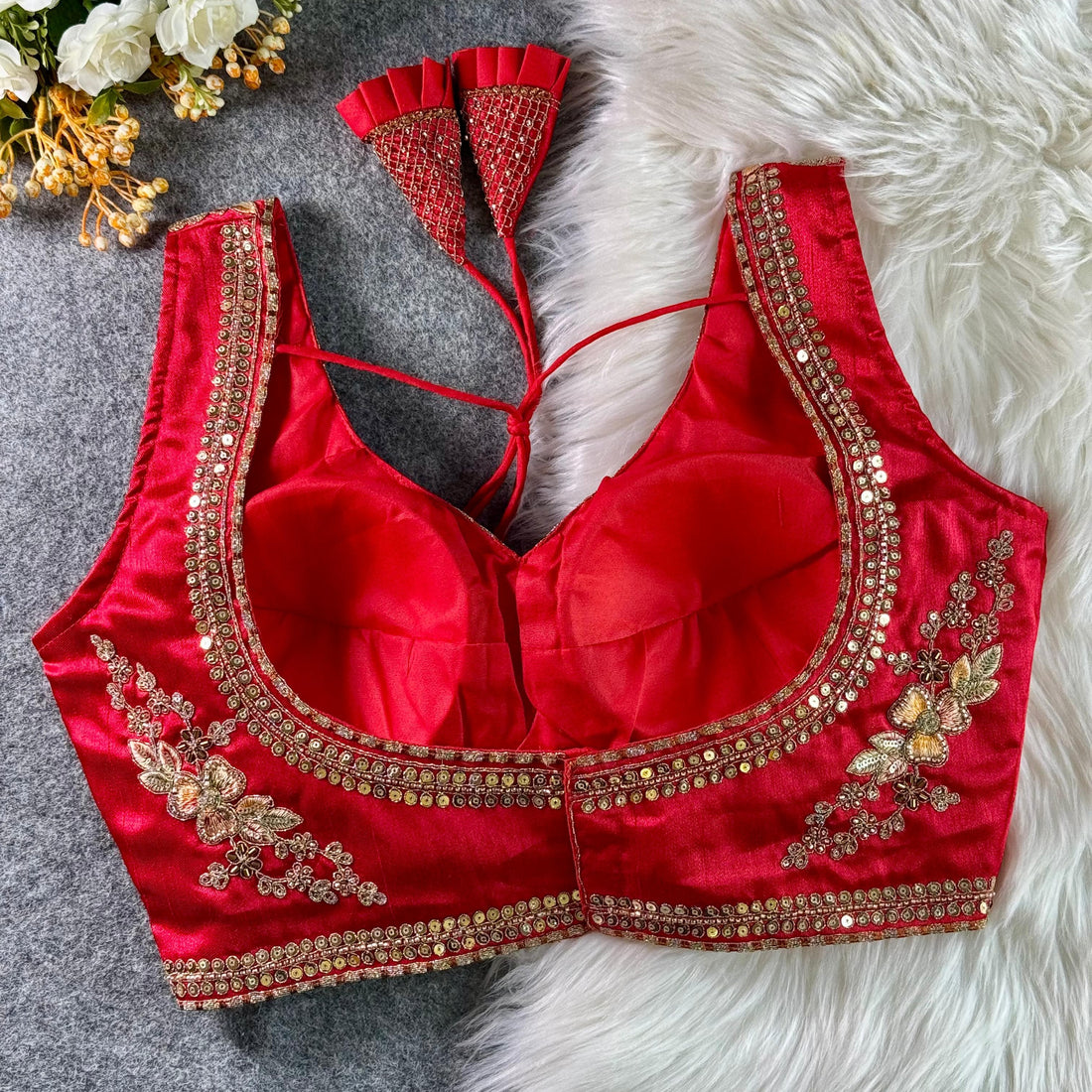 Red Beautiful Heavy Stars & Beads Work Sabyasachi Neck Bridal Blouse