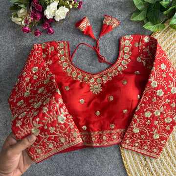 Red Long Sleeves Bridal Blouse