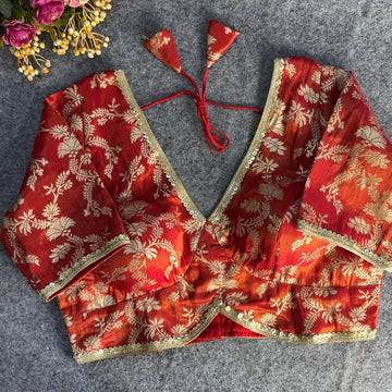Red Pure Cosmos Viscose Jacquard Silk Blouse
