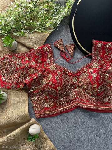 Red Heavy Codding & Sequin Bridal Blouse
