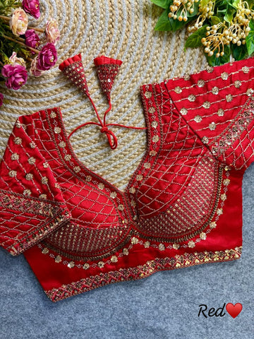 Red Sabyasachi Inspired Bridal Blouse Beautiful Heavy Stars & Beads Work
