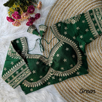 Green Heavy Zari Embroidery & Sequence Work Blouse
