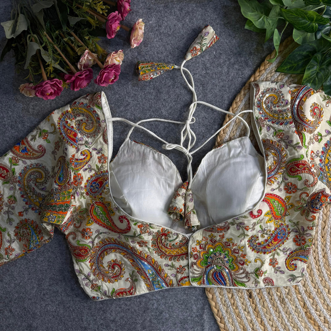 WHITE BEAUTIFUL INSPIRED MASABA STYLE BLOUSE