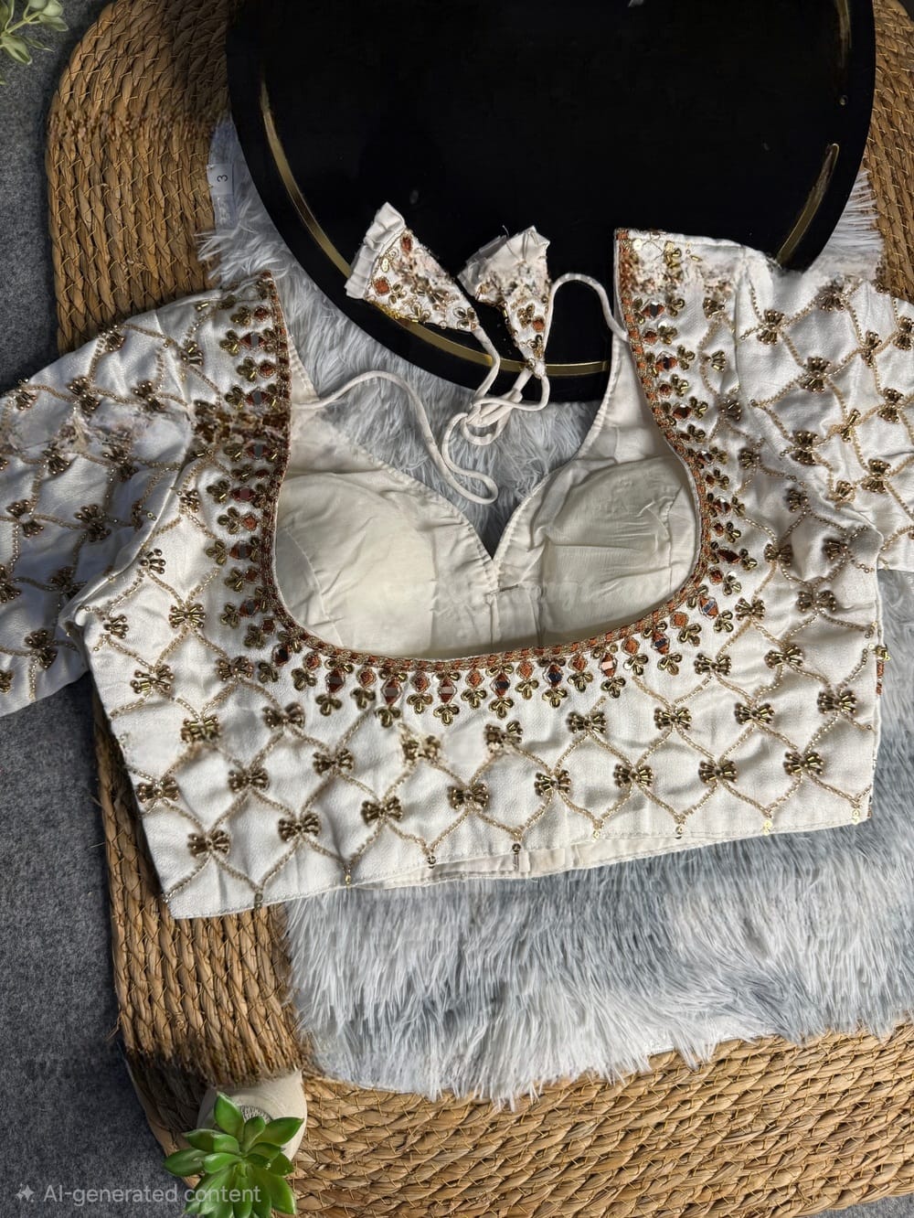 White Italian Silk Heavy Embroidery & Beads Work Wedding Blouse