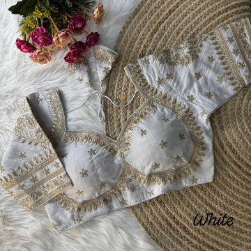 White Heavy Zari Embroidery & Sequence Work Blouse