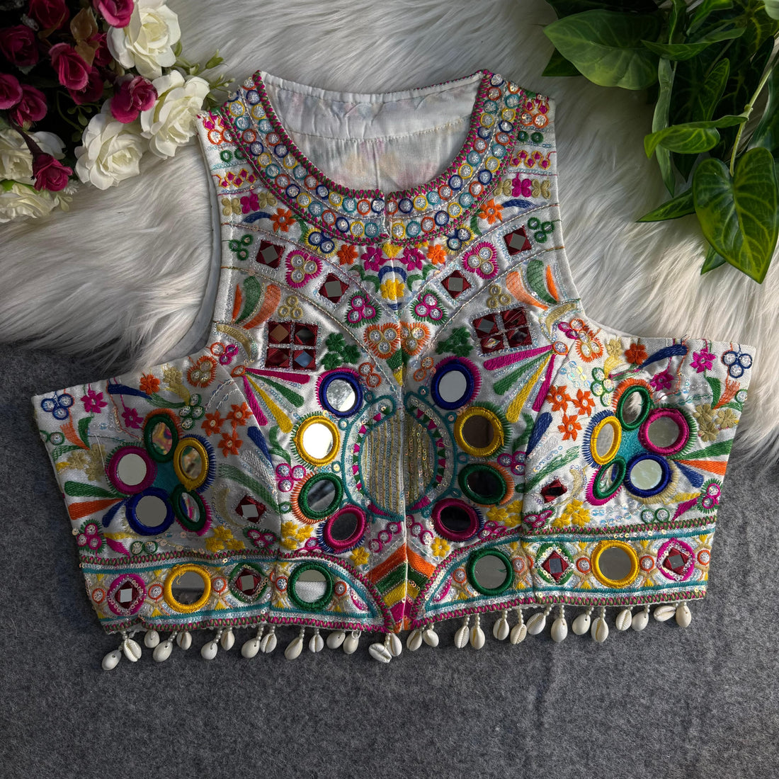 White Italian Silk Embroidered Stitched Blouse